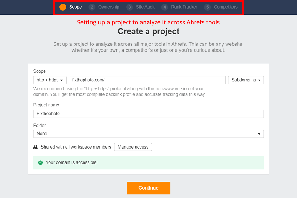 hur man skapar ett projekt i ahrefs