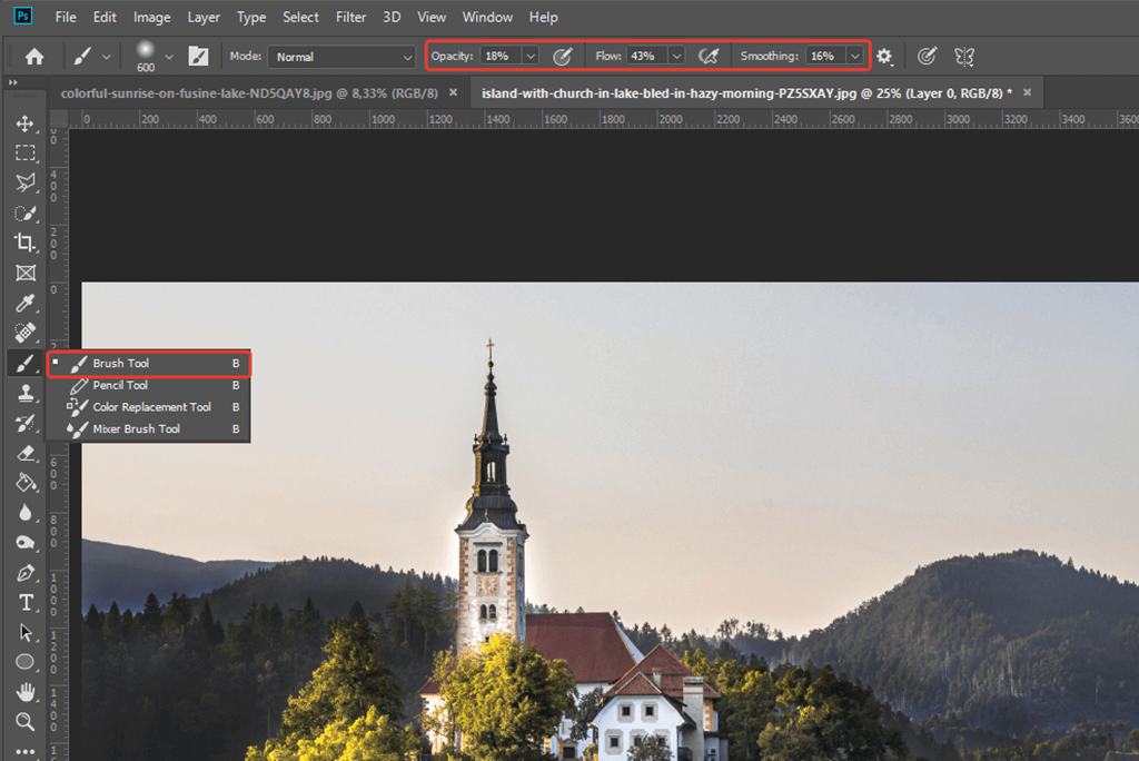 how to create mist effect in photoshop white brush settings