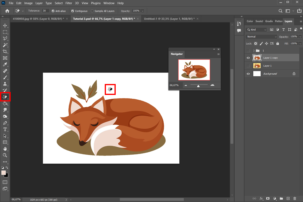 how to delete one color in photoshop with magic eraser tool click on color