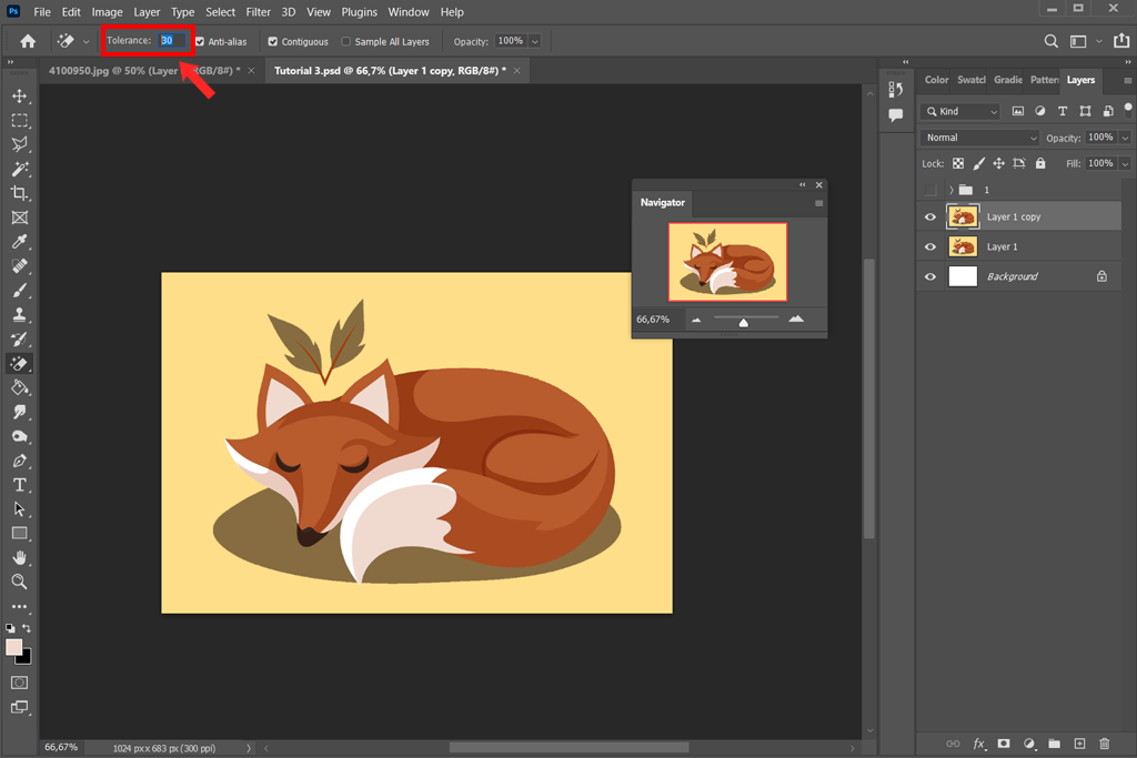 how to delete one color in photoshop with magic eraser tool tolerance