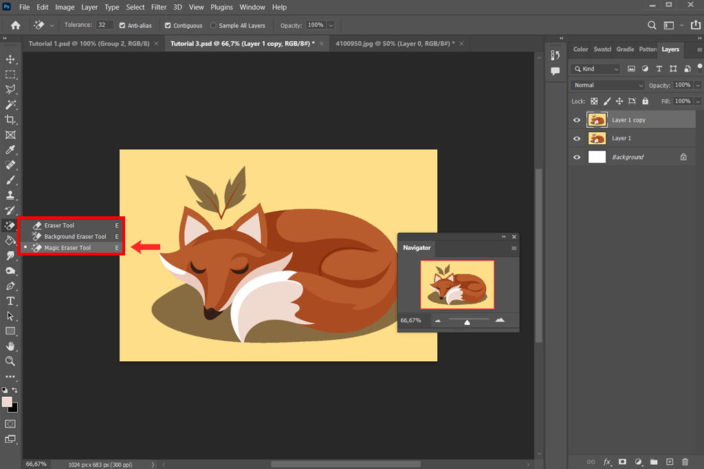 how to delete one color in photoshop with magic eraser tool
