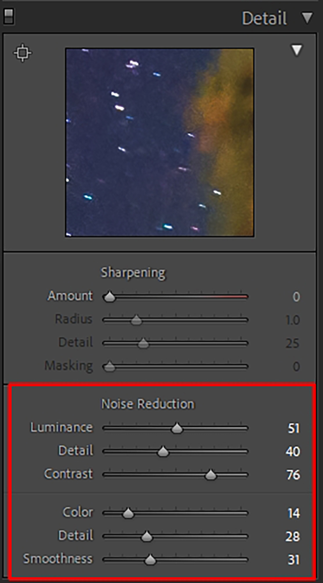 how to edit night sky photos in lightroom noise reduction