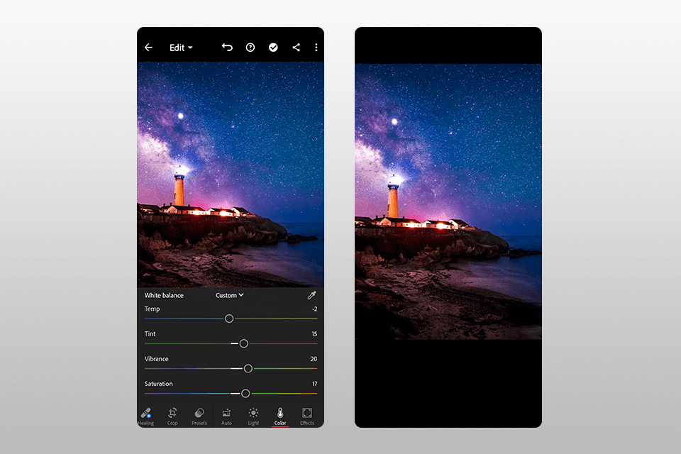 how to edit photos in lightroom mobile colors