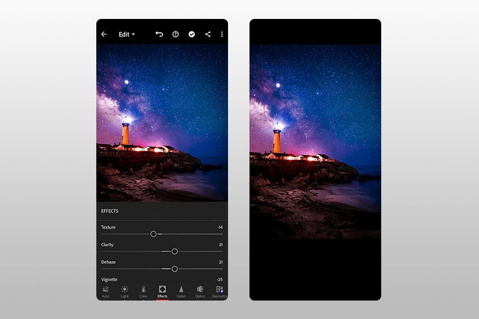 how to edit photos in lightroom mobile effects