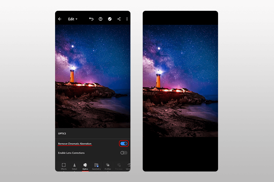 how to edit photos in lightroom mobile lens correction
