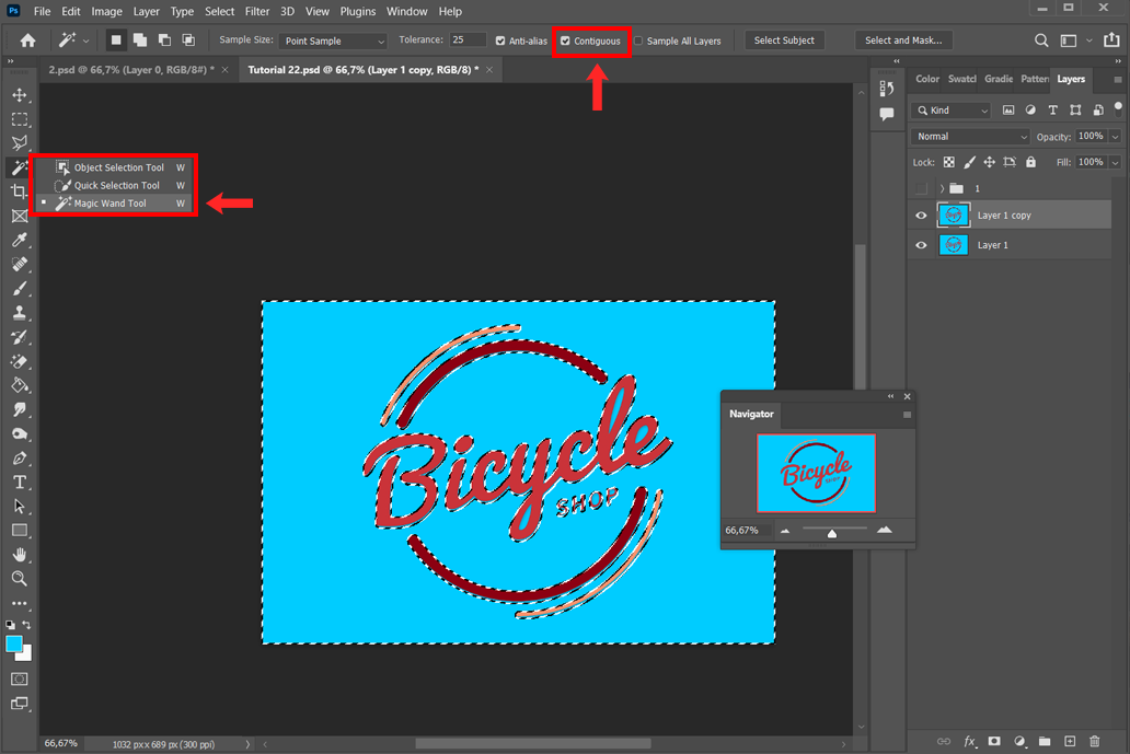 how to erase a specific color in photoshop with magic wand tool contiguous