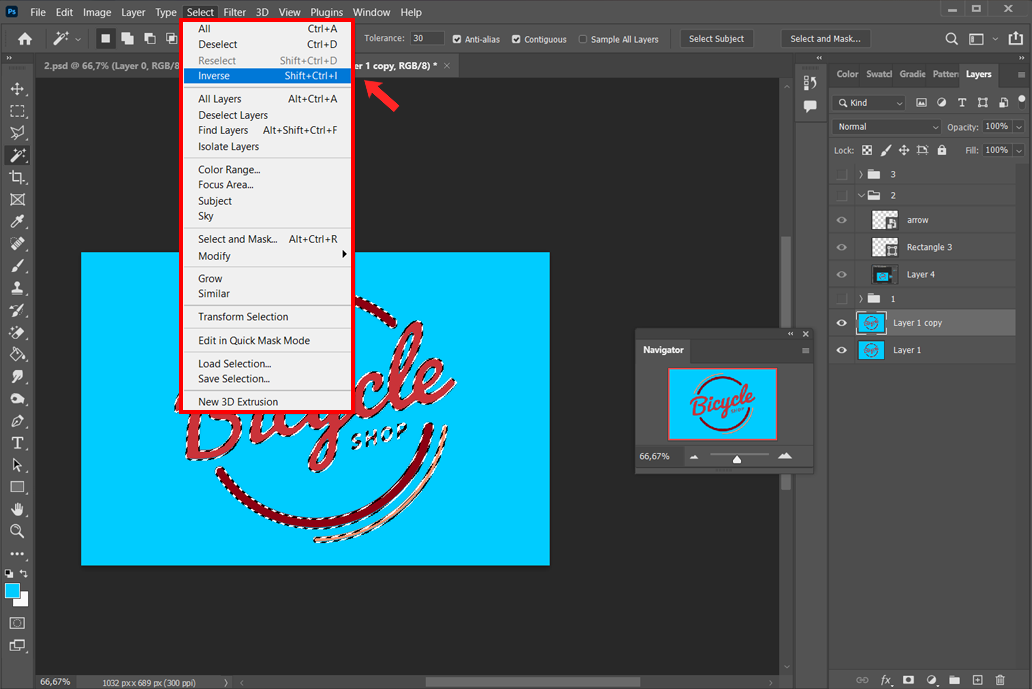 how to erase a specific color in photoshop with magic wand tool invert