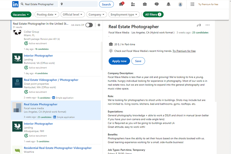 how to get into real estate photography jobs websites