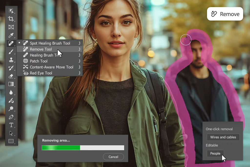 how to get rid of one object in photoshop with remove tool