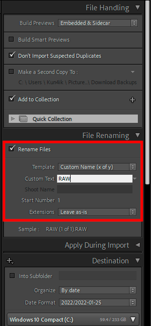 how to import raw files into lightroom file renaming template
