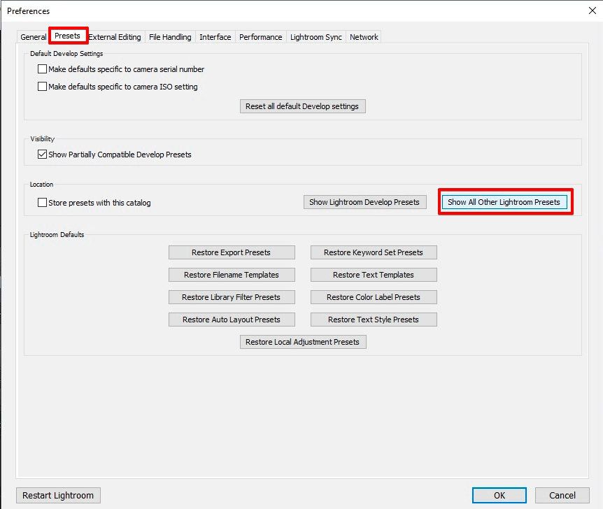 how to install lightroom brushes show presets folder