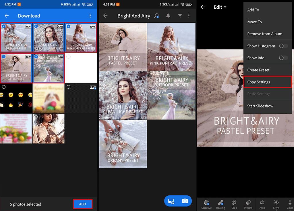 how to install lightroom mobile dng copy settings