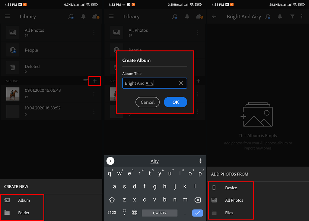 how to install lightroom mobile dng create album