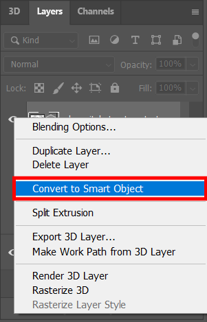 how to make 3d text in photoshop convert into the smart object