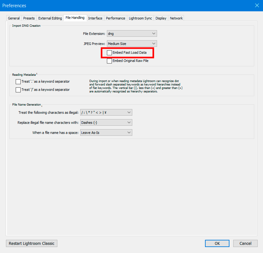 how to make lightroom faster dng