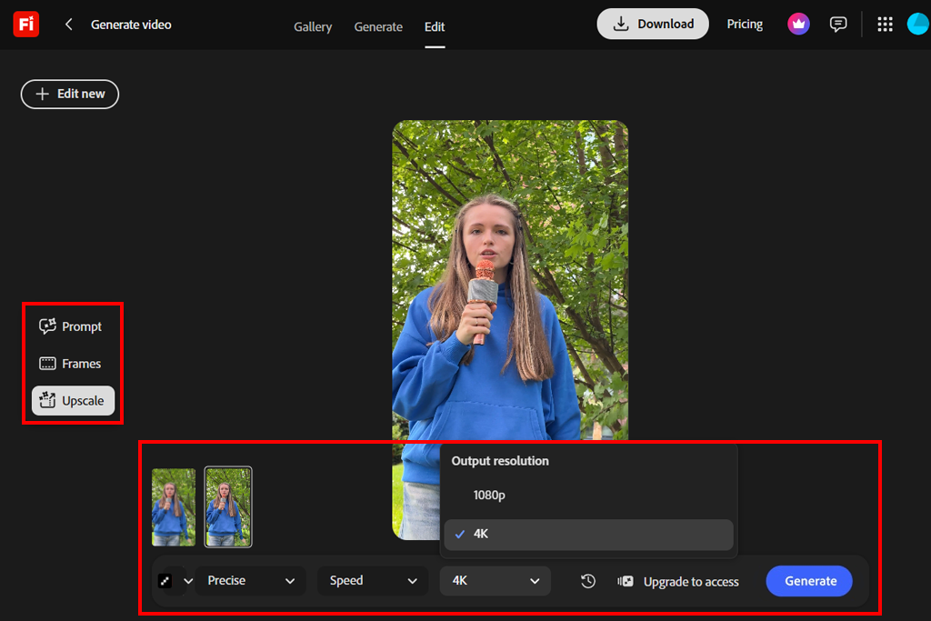 how to upscale video in adobe firefly