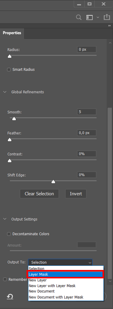 how to use magic wand in photoshop select and mask output settings layer mask