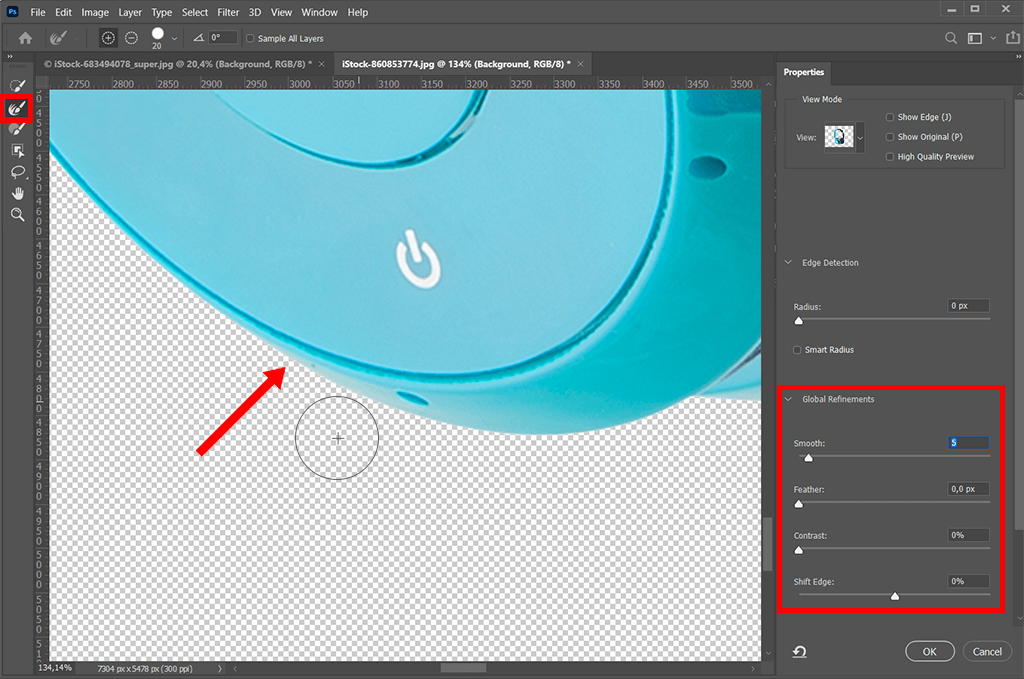 how to use magic wand in photoshop select and mask refine edge brush tool