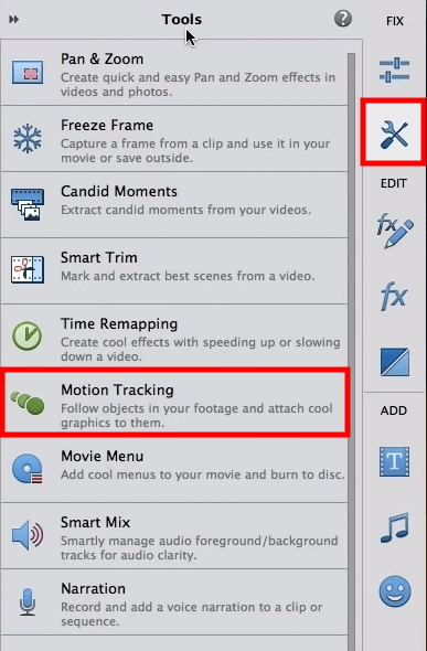 how to use motion tracking in adobe premiere elements tool