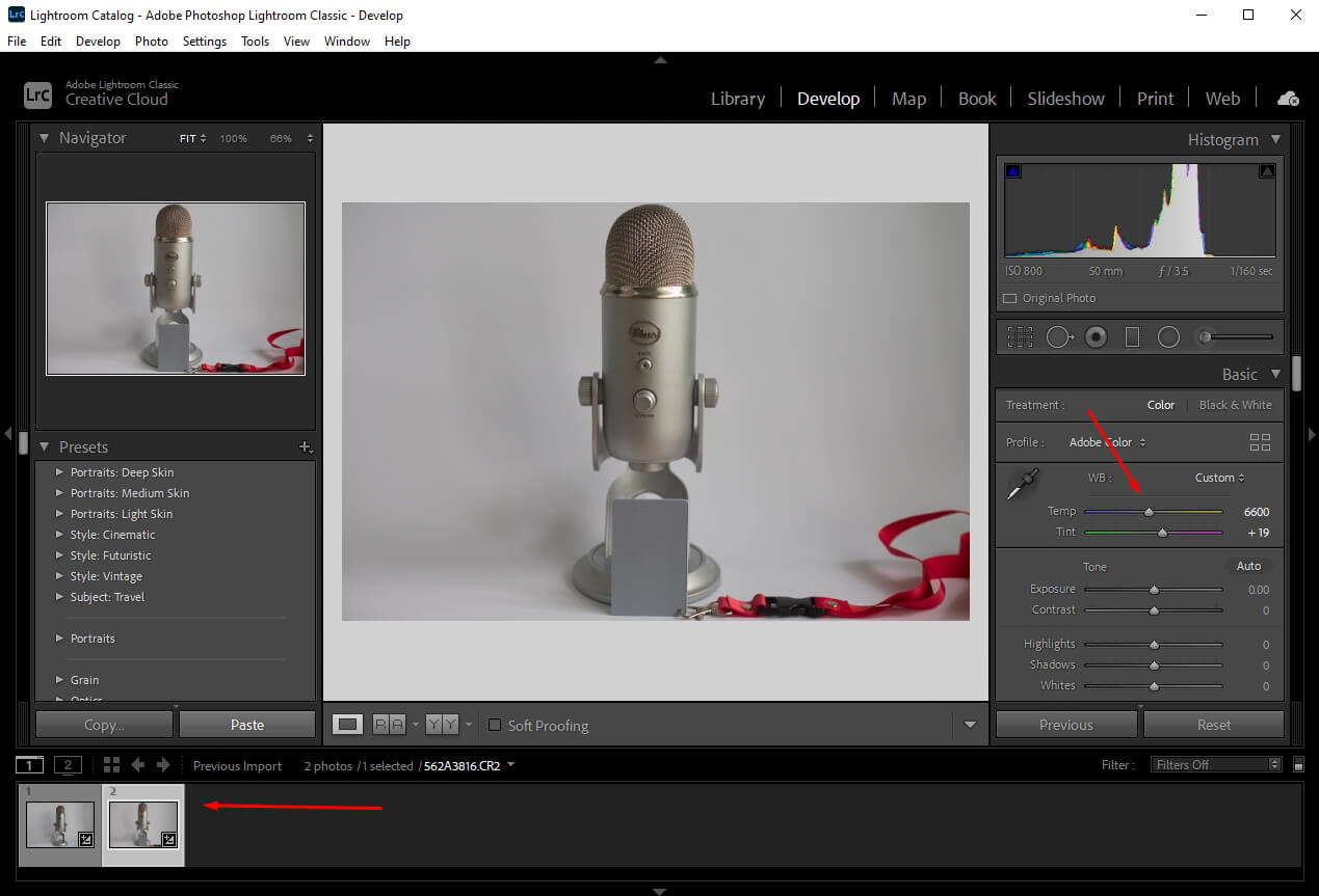how to use white balance card in lightroom