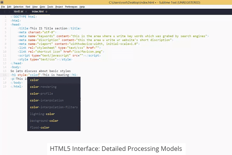 html5 interface detailed processing models
