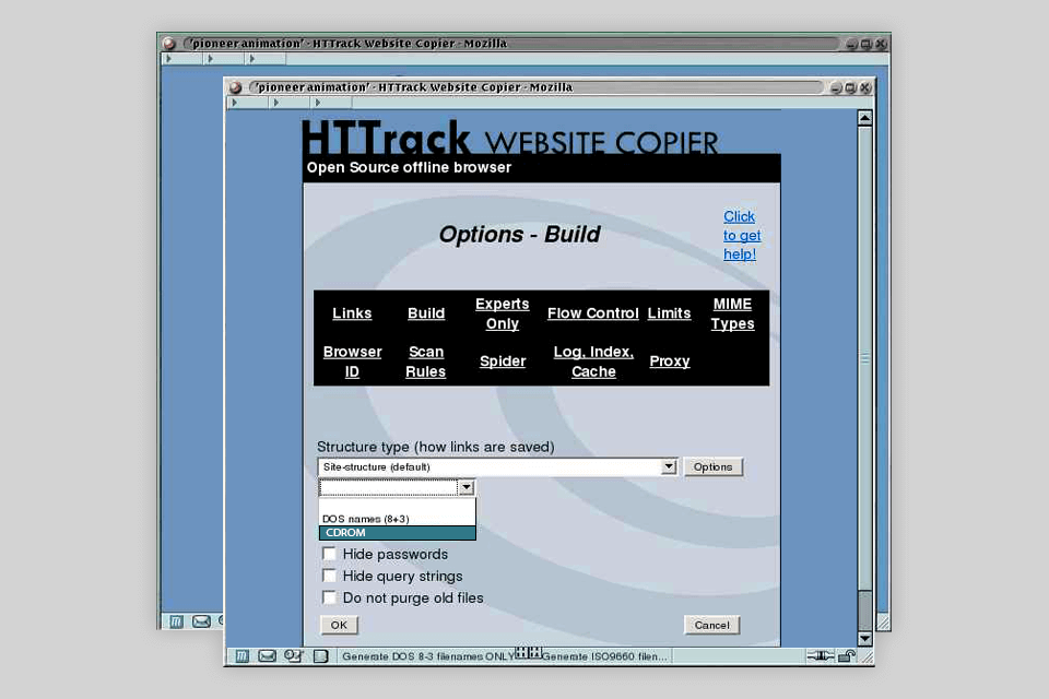 httrack инструмент для сканирования сайта интерфейс