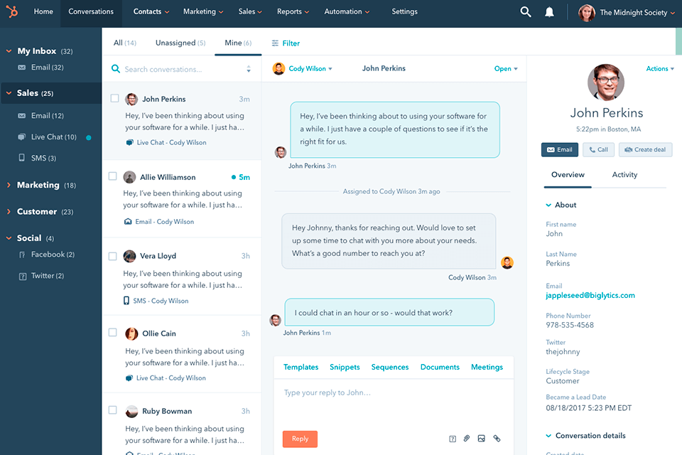 hubspot conversational marketing platform interface