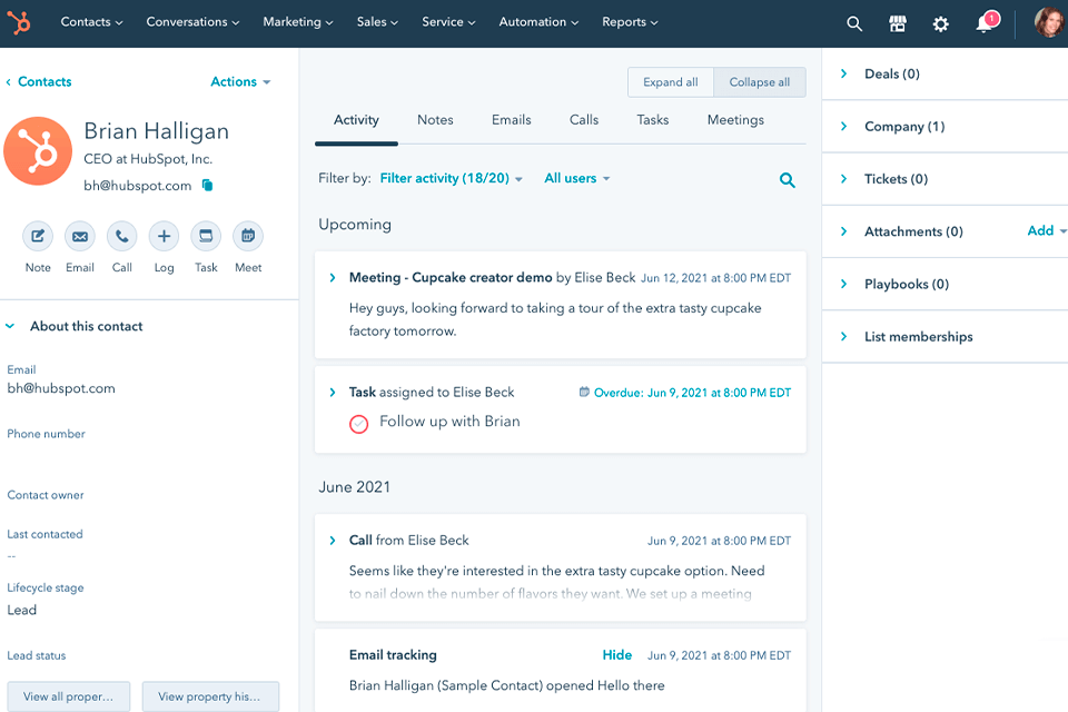 hubspot web analysis tool interface
