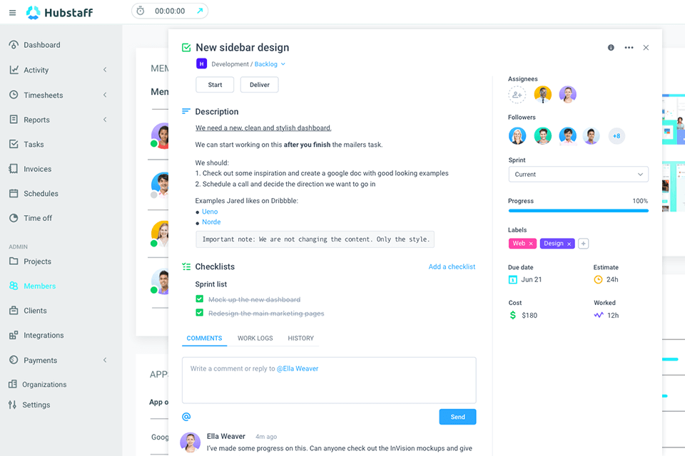 hubstaff interface