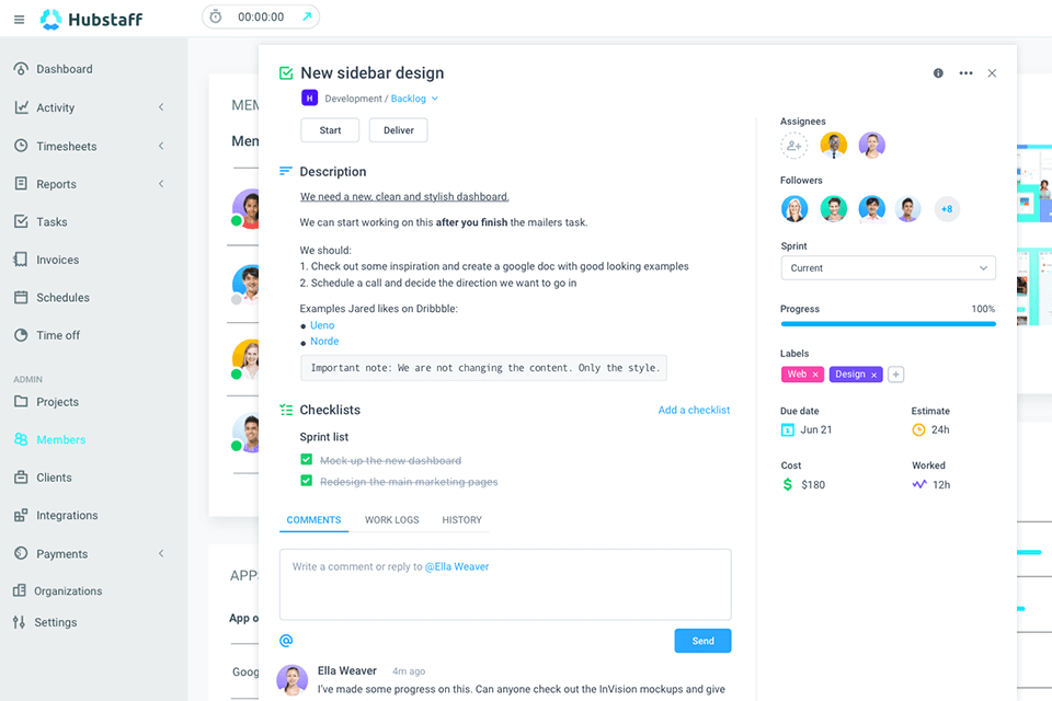 hubstaff workforce management software interface