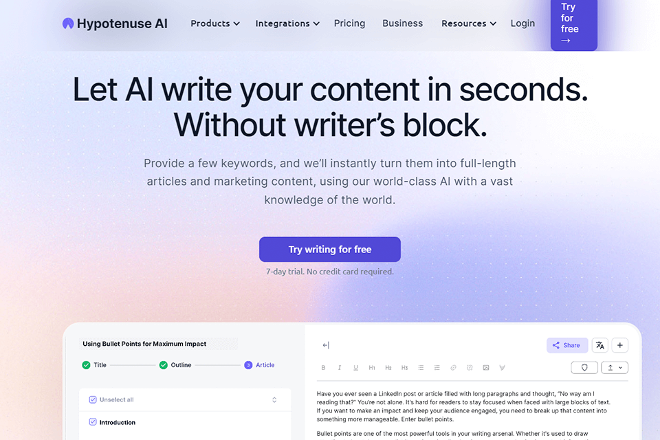 hypotenuse interface