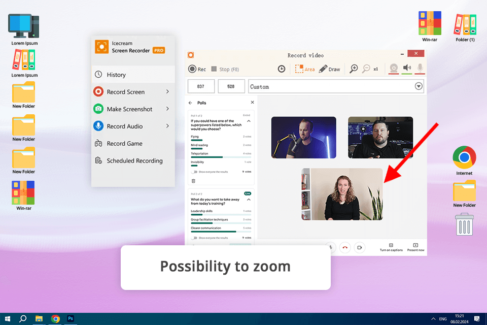 icecream screen recorder for google meet interface