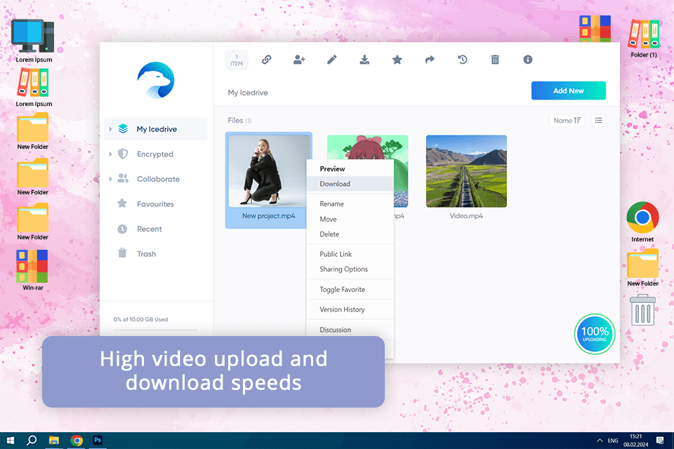 icedrive cloud storage for video interface