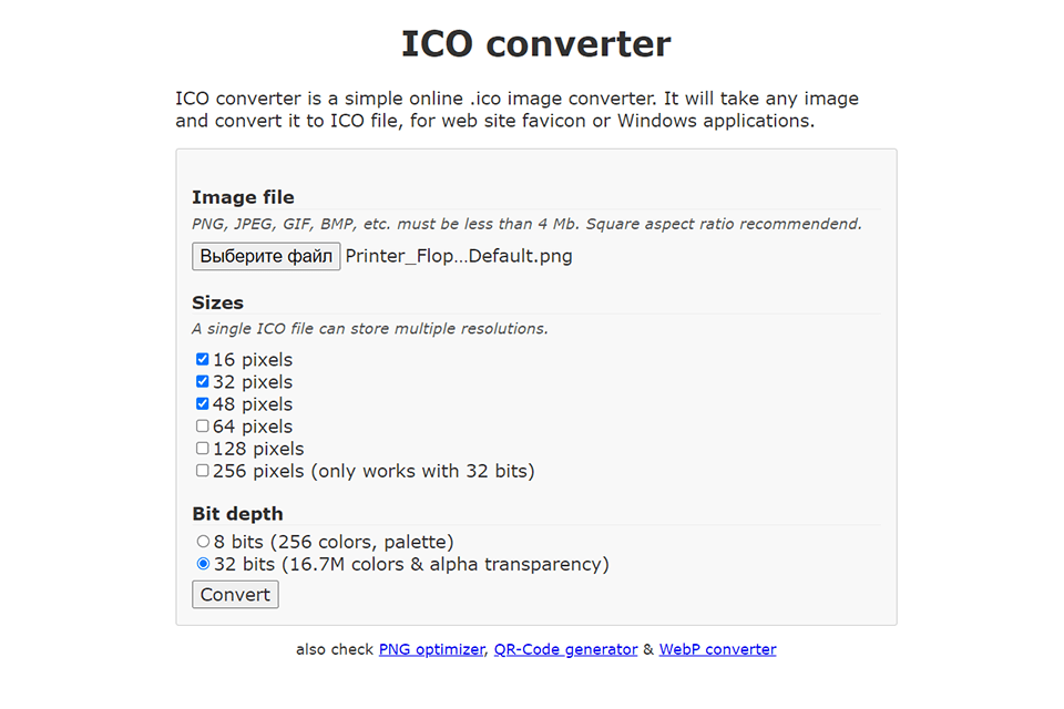 ico png to ico converter interface