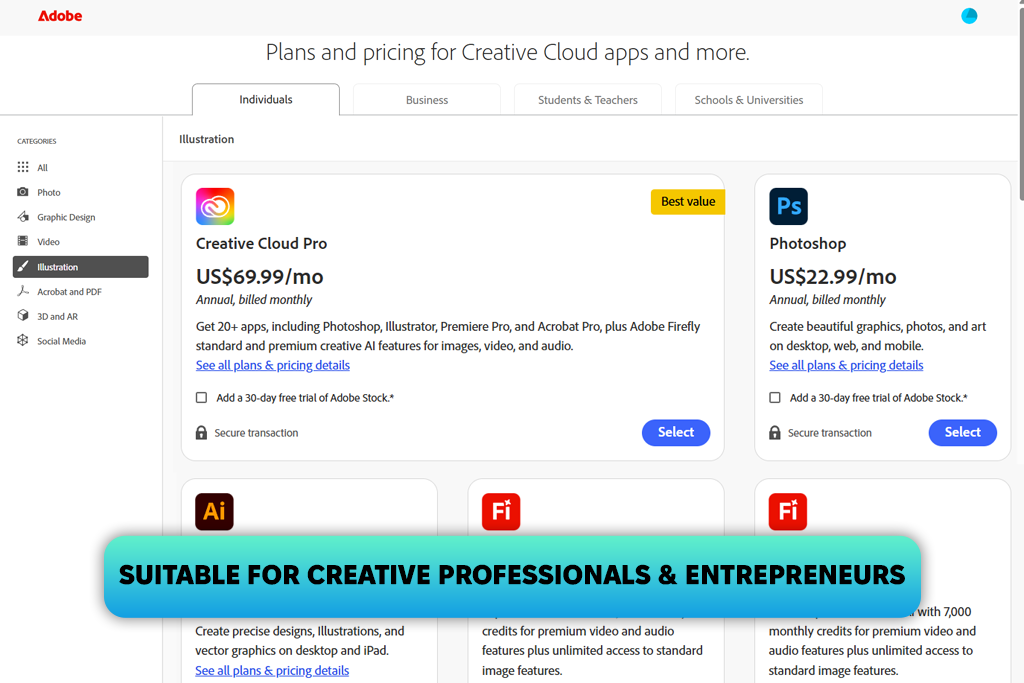 adobe illustrator creative cloud pro plan