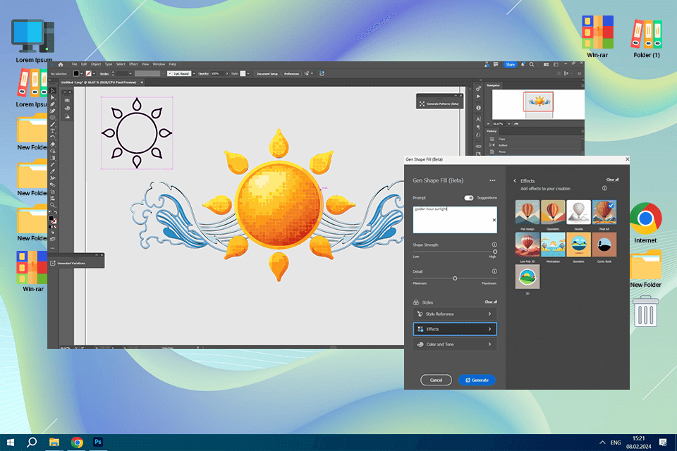 illustrator generative fill combining shapes and colors