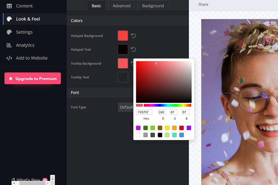 image hotspot customization options