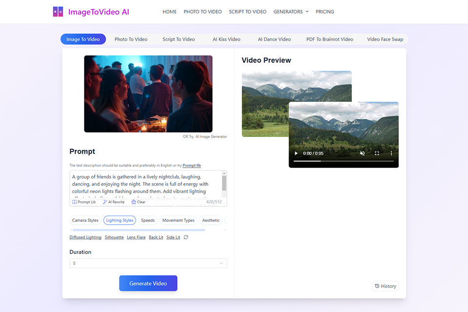 imagetovideoai مولد الفيديو