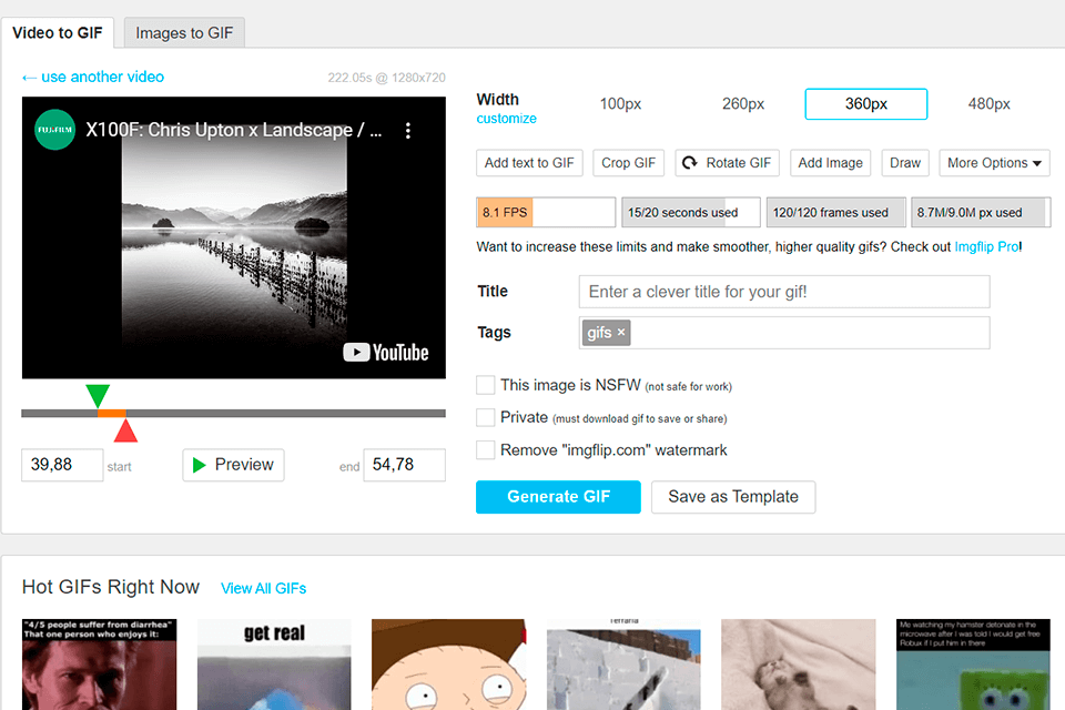 imgflip youtube to gif maker interface