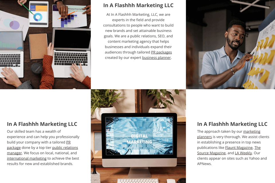 in a flashhh marketing content marketing agency website