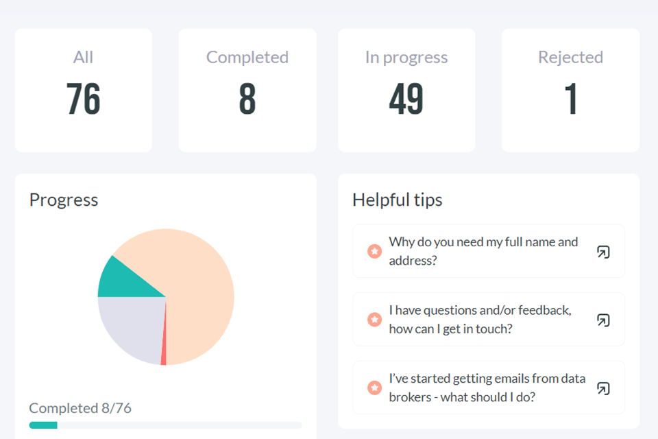 incogni privacy management software interface