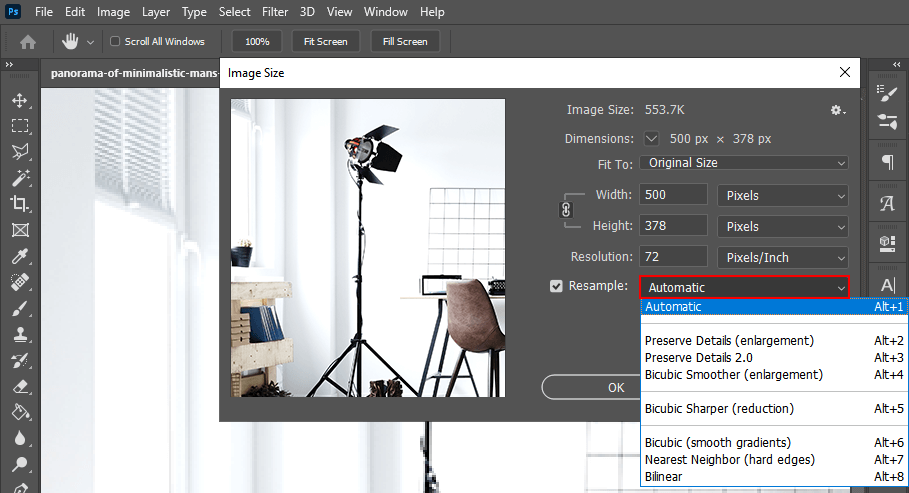 increasing photo resolution in photoshop resample automatic