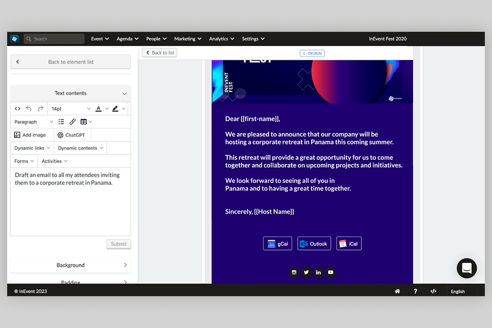 inevent artificial intelligence software interface