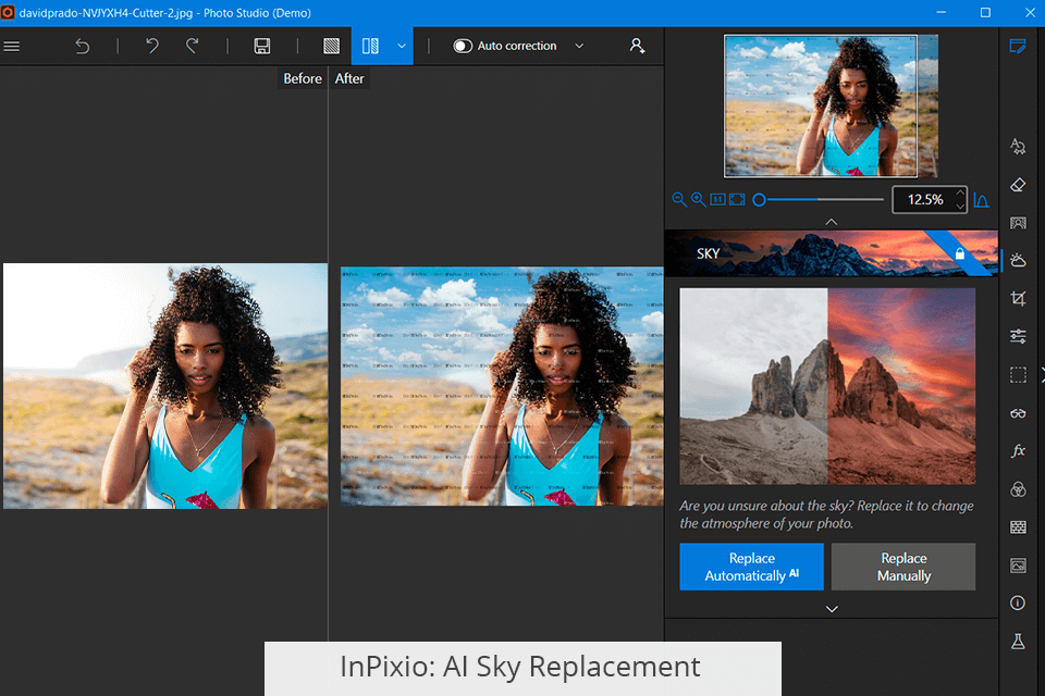 inpixio استبدال السماء بالذكاء الاصطناعي
