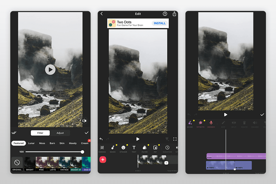 inshot vertical video editor interface