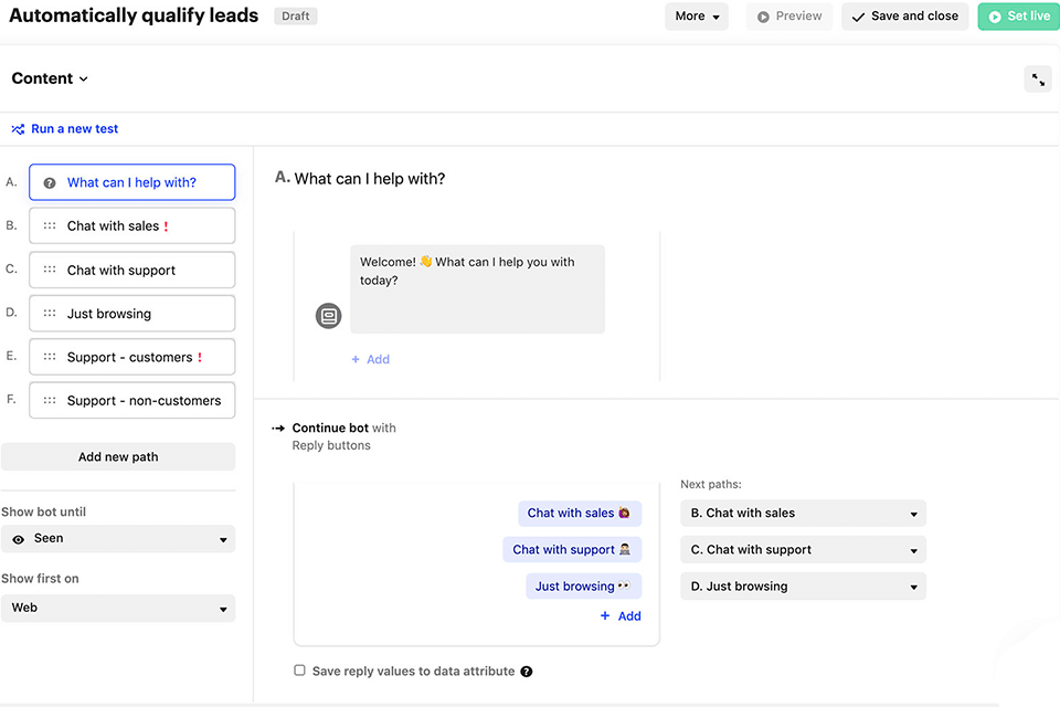 intercom conversational marketing platform interface