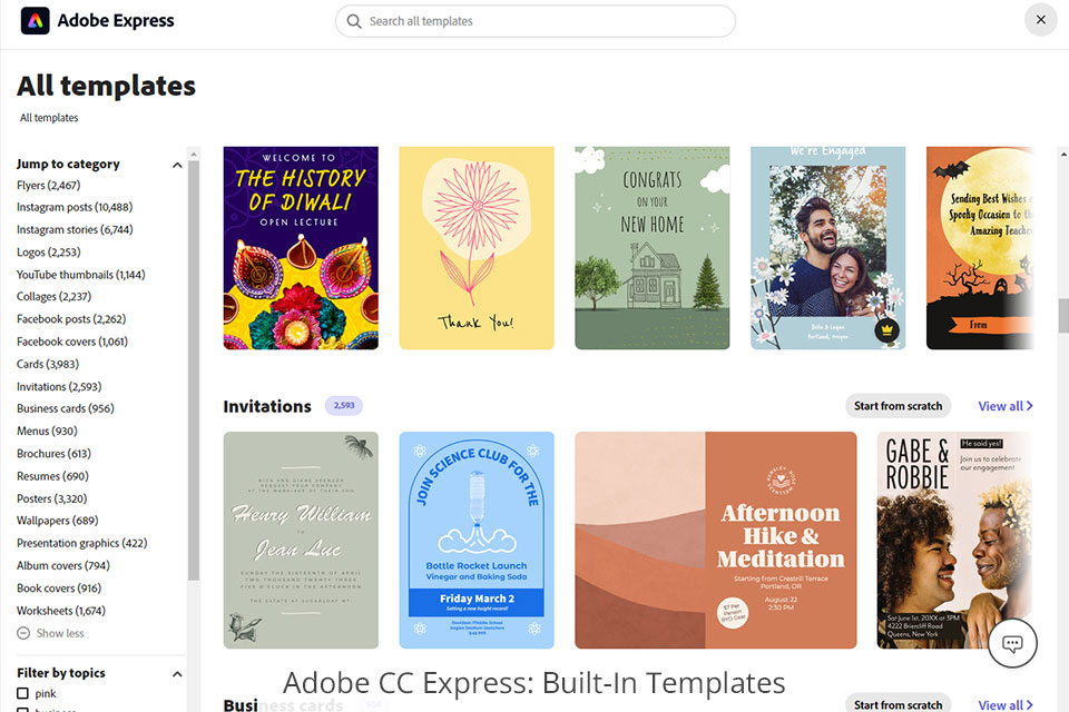 واجهة adobe cc express