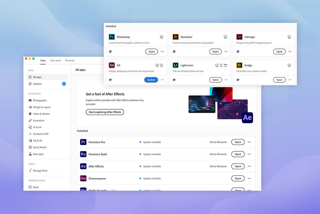 adobe creative cloud interface