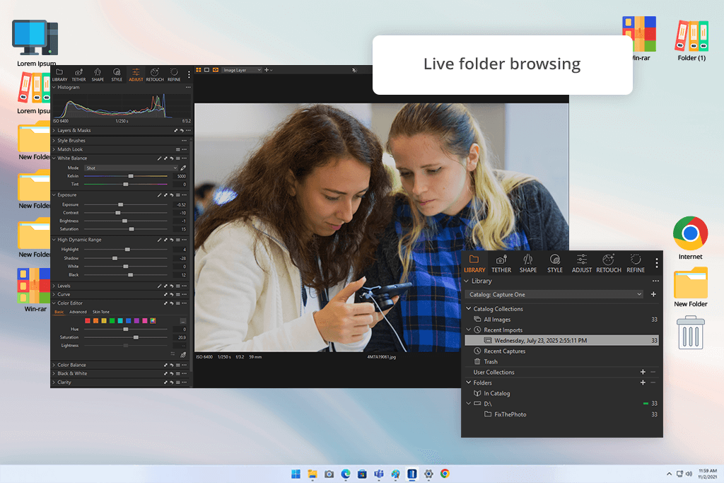 interface capture one pro photo organizing software