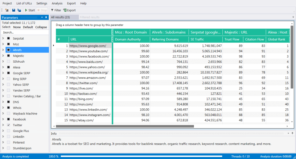 netpeak interface website backlink checkers